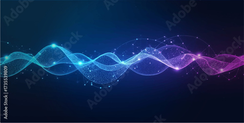 The abstract blue wave background features a glowing, bright line design, suggesting digital energy and motion technology.