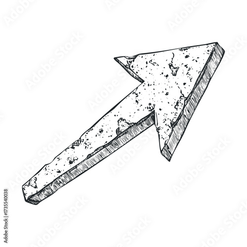 Distressed arrow design for directional guidance and navigation. Vector hand drawn illustration