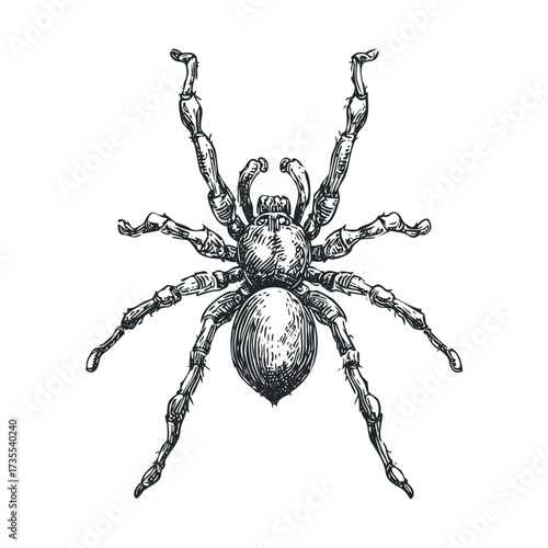 Detailed illustration of a tarantula spider with realistic features. Vector hand drawn illustration