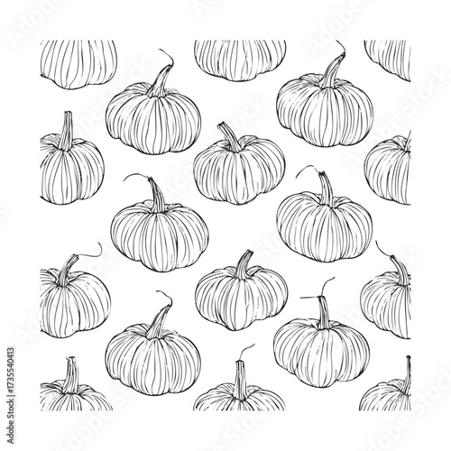 Hand drawn pumpkin pattern for fall and Halloween decorations. Vector hand drawn illustration