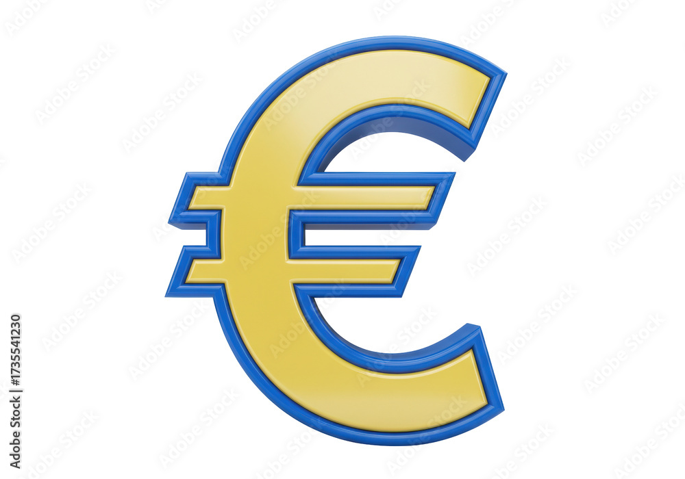 Obraz premium Isolated three dimensional glossy golden Euro currency symbol with a vibrant blue outline representing European finance and economy investment and wealth