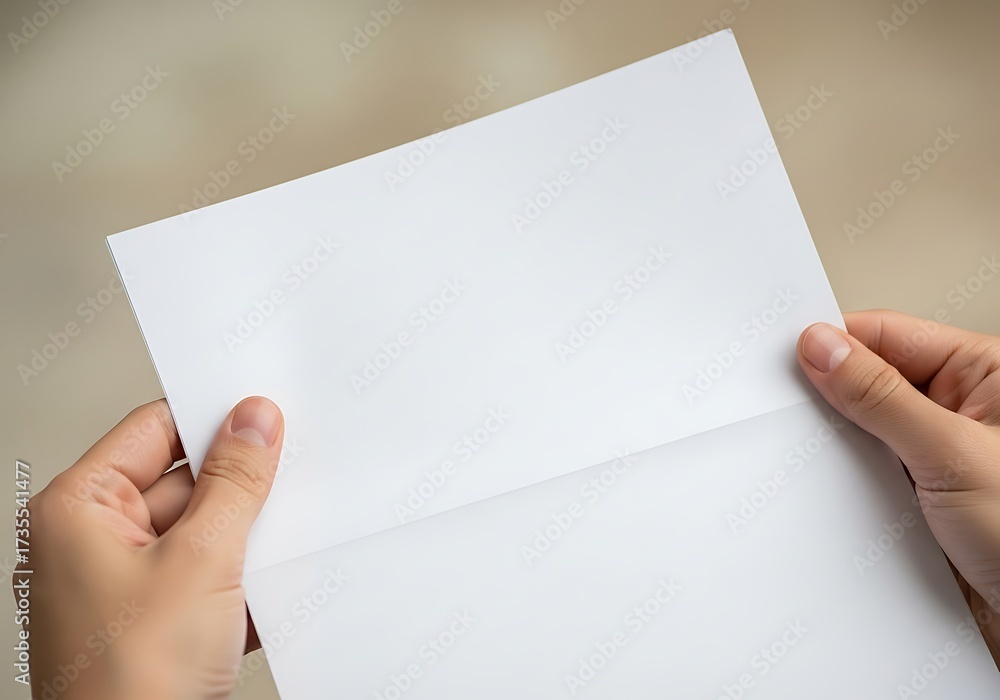 Obraz premium Hands meticulously unfolding a crisp blank document creating anticipation and expectation of information and ideas to