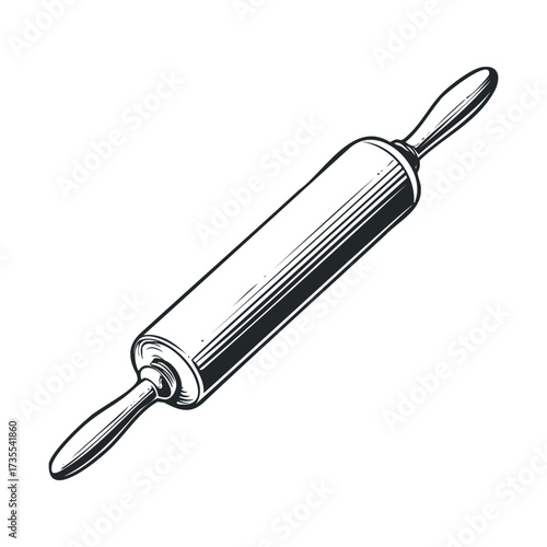 Vintage wooden rolling pin ideal for baking and cooking tasks. Vector hand drawn illustration