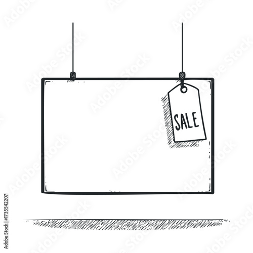 Sale sign with blank space for promotion in a retail store. Vector hand drawn illustration