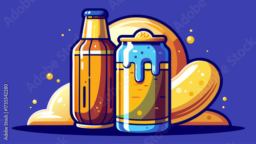 Very beautiful refreshing beer bottle and can beverage, drink alcohol refreshment, beverage vector with minimal design, clean lines, golden liquid, frothy detail, modern style, perfect for poster, 