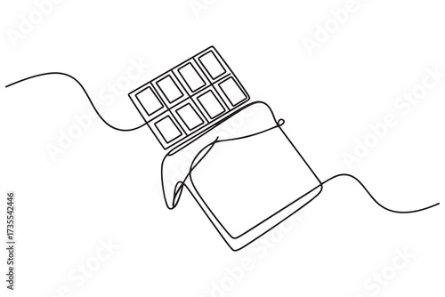 Continuous one line drawing of chocolate bar. one line Icon drawing with white background