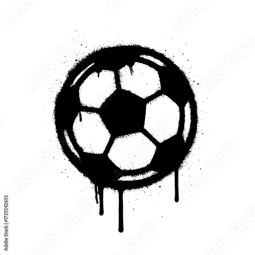 Black stencil graffiti illustration of classic soccer ball with urban spray paint