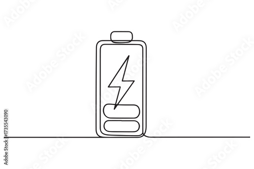 Continuous one line drawing of battery charging vector illustration. one line Icon drawing with white background