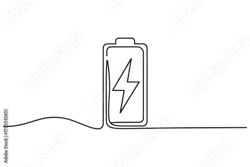 Continuous one line drawing of battery charging vector illustration. one line Icon drawing with white background