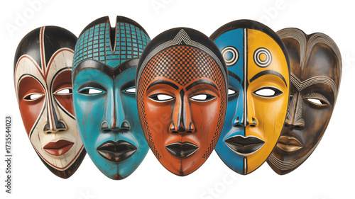 Vibrant tribal masks evoke cultural heritage and artistic expression