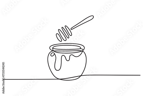Continuous one line drawing of honey pot vector illustration. one line Icon drawing with white background