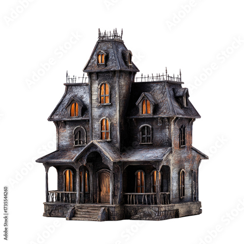 Creepy haunted house decoration for Halloween celebration and events, isolated on transparent cutout background

