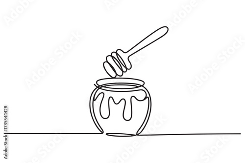 Continuous one line drawing of honey pot vector illustration. one line Icon drawing with white background