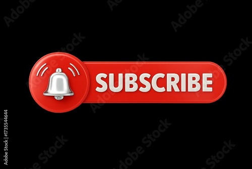 3d rendered red subscribe button with a notification bell icon on a black background