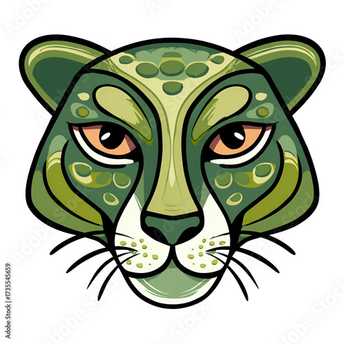 Green Leopard Cartoon Mascot Head Illustration