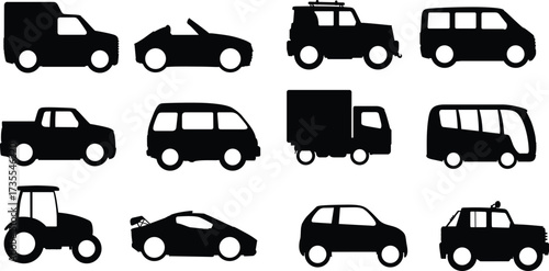  set of different car types silhouette vector illustration 