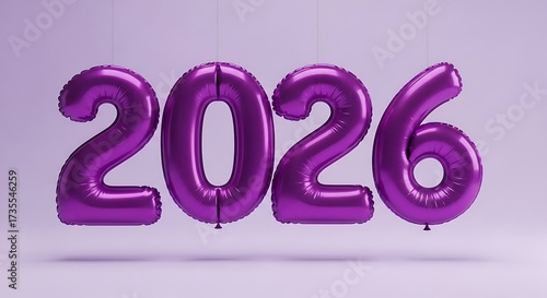 Purple balloons forming the number 2026, symbolizing the new year and future