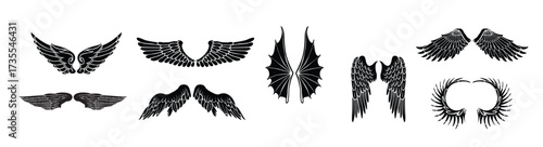  set of differents wings silhouette vector illustration