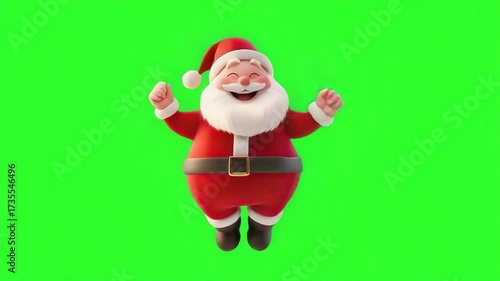 Cheerful Santa Claus happy funny dancing on a green background