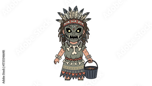Spooky Halloween Costume: An illustrated image of a person wearing a unique Halloween costume, embodying a chilling blend of cultural elements.