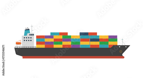 A cargo ship carrying stacked containers of various colors on its deck
