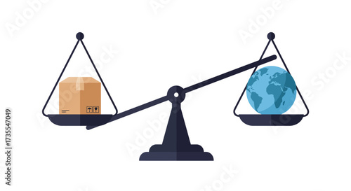 A scale shows a box outweighing a globe symbolizing disproportionate impact