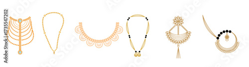  set of gold necklaces and earrings vector illustration