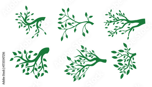 set of green tree icons vector illustration