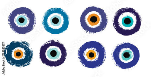set of grunge hand drawn turkish evil eye symbol vector illustration