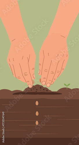 Hands planting seeds in soil for growth.