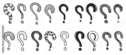 set of hand drawn question marks vector illustration
