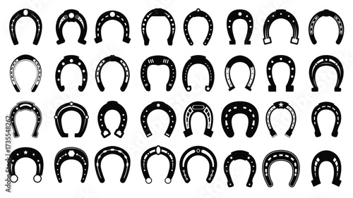 set of horseshoe silhoutte isolated vector illustrations