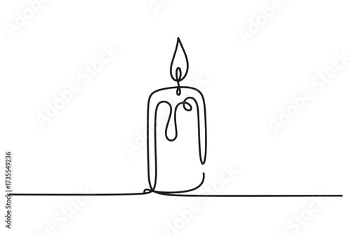 One continuous line drawing of candle vector illustration. one line Icon drawing with white background