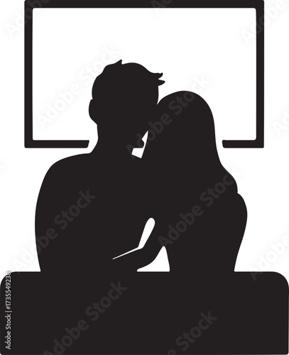 Couple watching movie vector illustration, perfect for romance, cinema, date night, and entertainment.