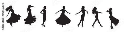  set of black silhouette dancer girl vector illustration