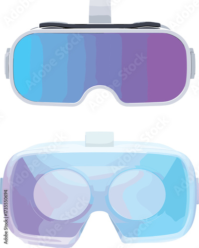 Virtual reality VR headset vector illustration showing front and inside view of futuristic gaming glasses, augmented reality and technology device