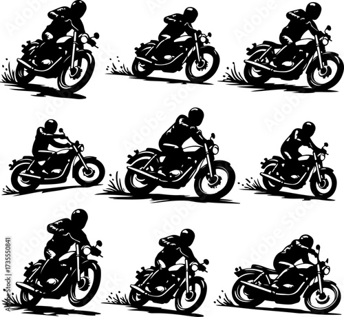 Motocross Rider Silhouette Action Set