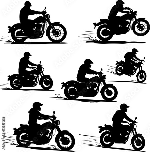 Motocross Rider Silhouette Action Set