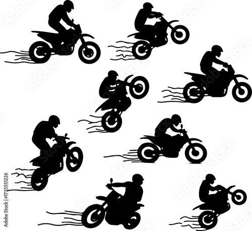 Motocross Rider Silhouette Action Set