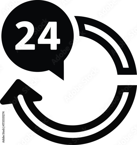 24 hour service icon symbol continuous refresh reload cycle arrow round clock time support vector