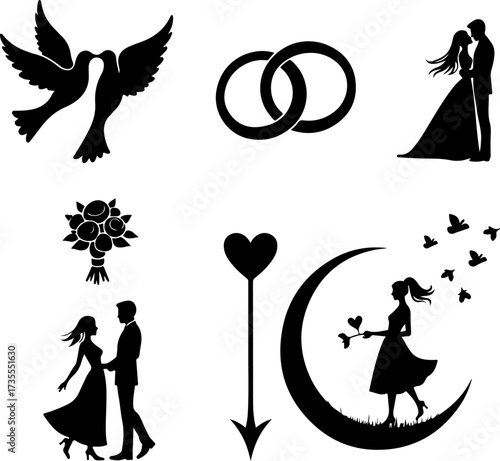 Silhouette Love Romance Symbols Collection