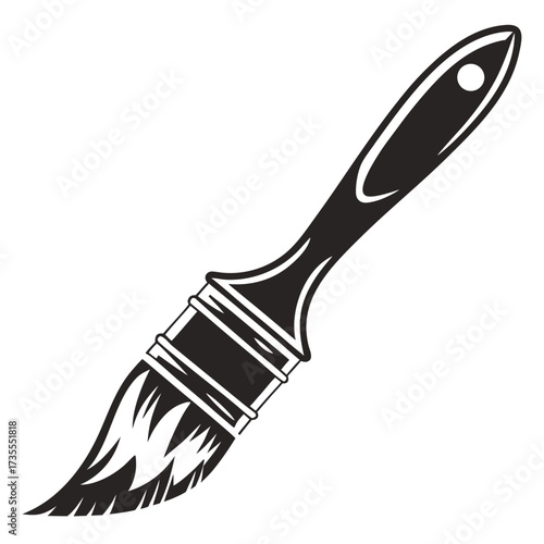Black and white graphic of a paint brush with sharp, defined bristles on a white background vector