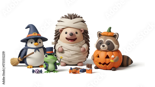 Festive Halloween Friends: A charming array of adorable animal figures, playfully adorned in festive costumes, evokes the spirit of Halloween. They bring an air of enchantment and delight.