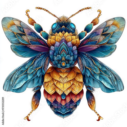 Wallpaper Mural Vector illustration of a colorful bumblebee in a psychedelic art style, with intricate details and rich colors. Torontodigital.ca