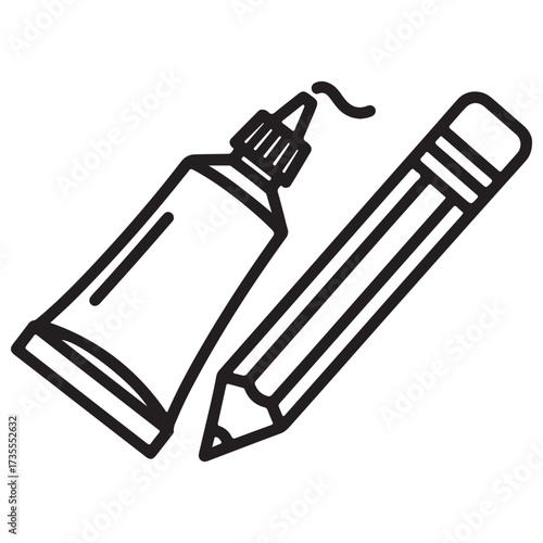 Art and Craft Supplies Icon with Glue Tube and Pencil