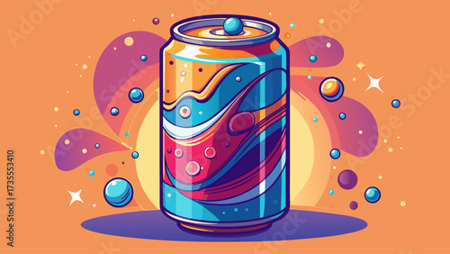 Very beautiful soda can beverage with sparkling bubbles, refreshing drink, beverage vector, minimal clean style, fizzy texture, modern composition, vibrant energy, perfect for poster, packaging, and 