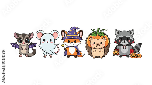 Enchanting Halloween Animals: A charming gathering of adorable animal characters, dressed in festive costumes and ready for a night of trick-or-treating fun.