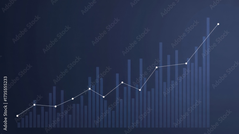 Naklejka premium Business growth chart, financial graph, stock market trend, blue background