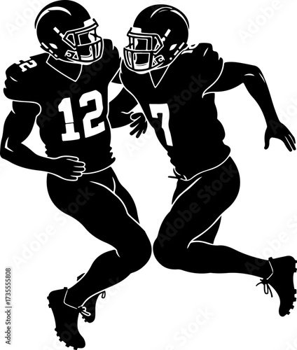 American Football Team Players Running Silhouette