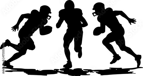 American Football Team Players Running Silhouette